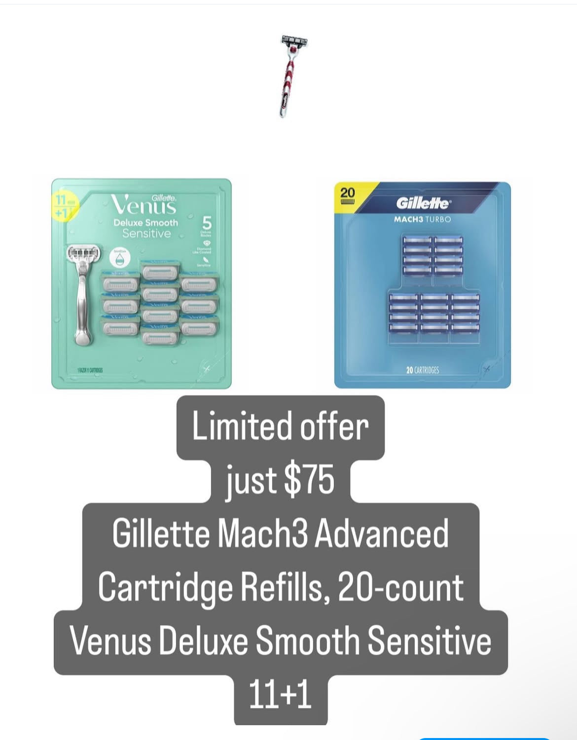 ENTREGA EL MISMO DÍA INCLUIDA Oferta limitada
solo $75
Recambios de cartuchos Gillette Mach3 Advanced, 20 unidades
Venus Deluxe Suave Sensible 11+1