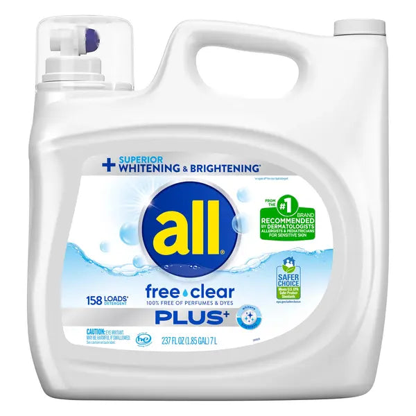 Detergente líquido para ropa All Free & Clear Plus+ HE, 158 cargas, 237 fl oz