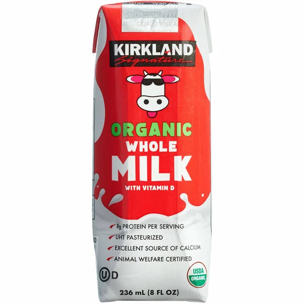 Leche entera orgánica Kirkland Signature, 8 fl oz, 18 unidades